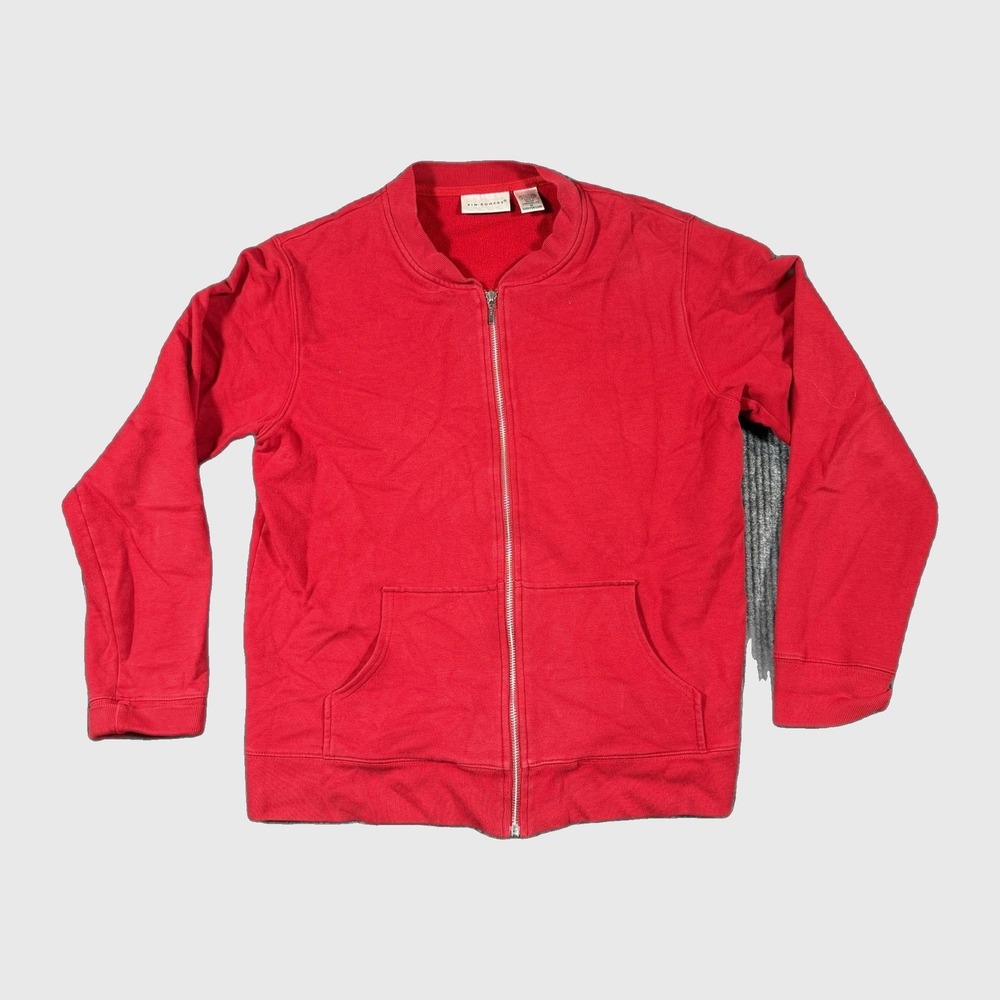 Kim Rogers Womens Red Full Zip Bomber Sweatshirt Size Medium Cotton Blend